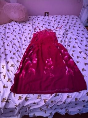 Girls' Red Floral Summer Dress with Spaghetti Straps